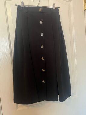 Classic Black Button-Front Midi Skirt